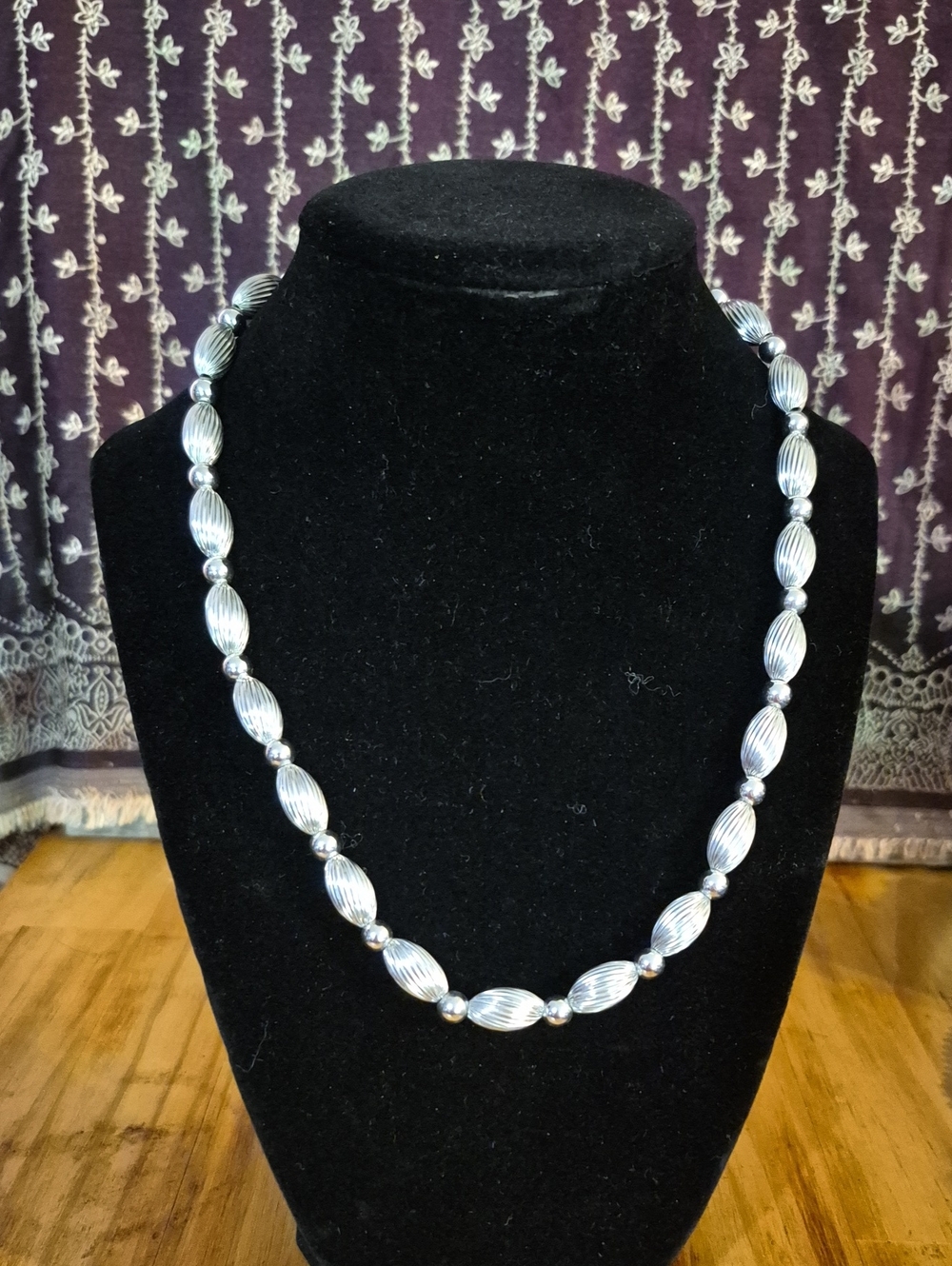 Napier Silver Ribbed Oval & Round Bead Necklace